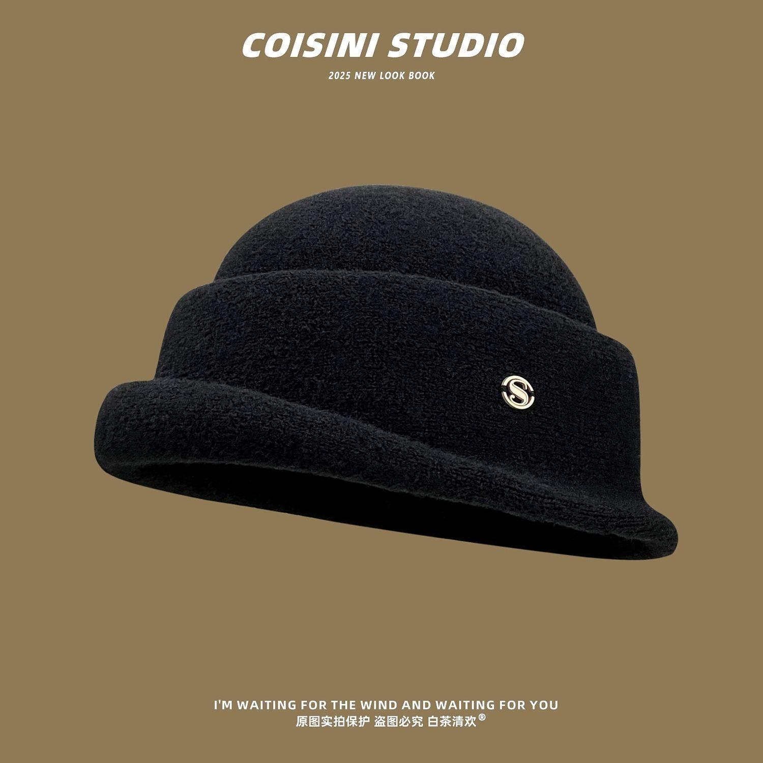

New French Hepburn-Style Hat Retro Top Hat with Rolled Brim Autumn and Winter Noble Style Beret British Bucket Hat M 56-58cm чорний
