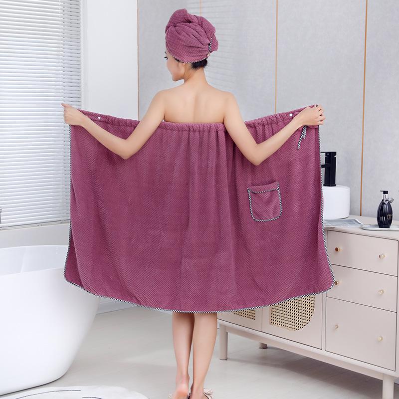 Pineapple Grid Strapless Bathrobe: Thick Absorbent Coral Fleece Towel for Adults, Home Use, Wear or Wrap
