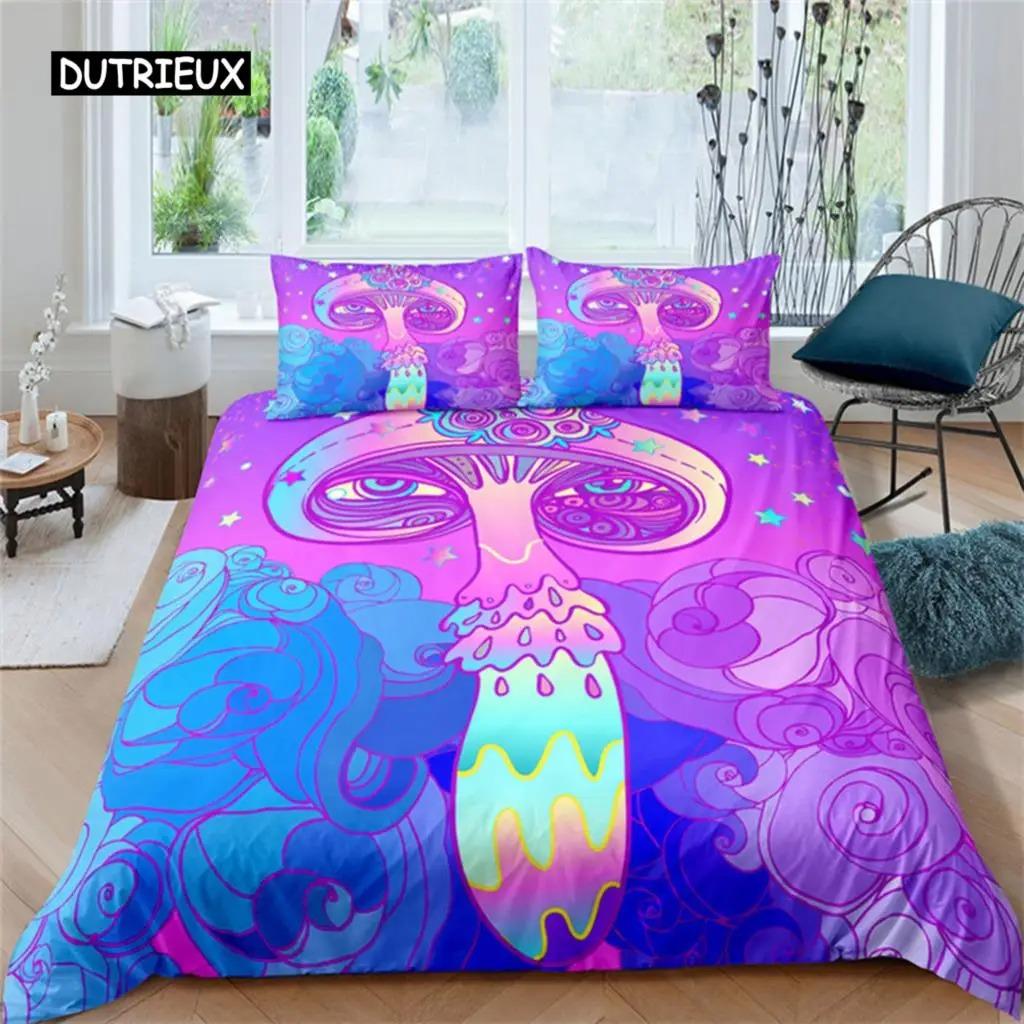 Comforter Fantasy Mushroom Boho Lord Buddha Floral Print Bedding Set Exotic Indian Style Polyester Comforter Bedroom Decorate