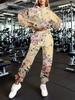 Europe And The United States New Fashion Leisure Sports Hooded Flower Print Sweater Set