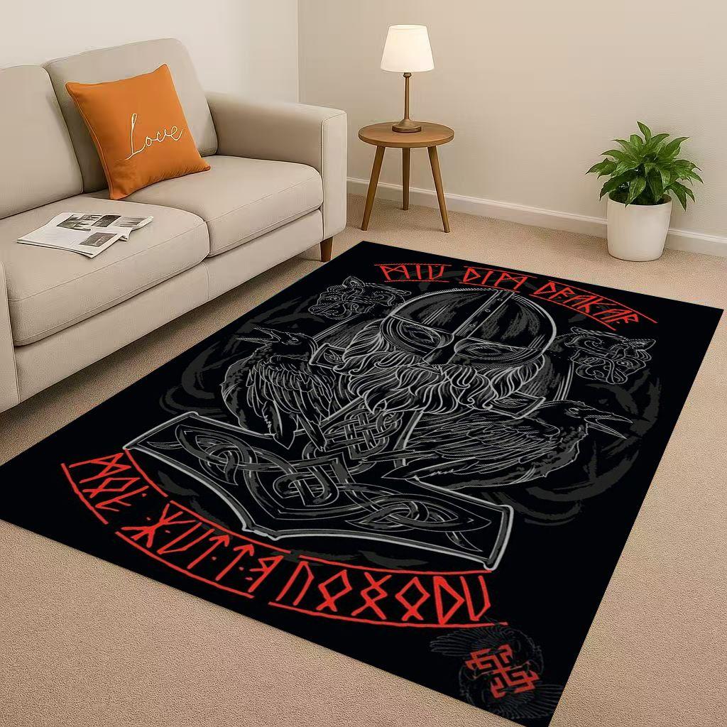 3D Nordic Viking Totem Vegvisir Rune Valhalla Valknut Living Room Non Slip Area Rug Soft Carpet for Bedroom Sofa,Home Doormat
