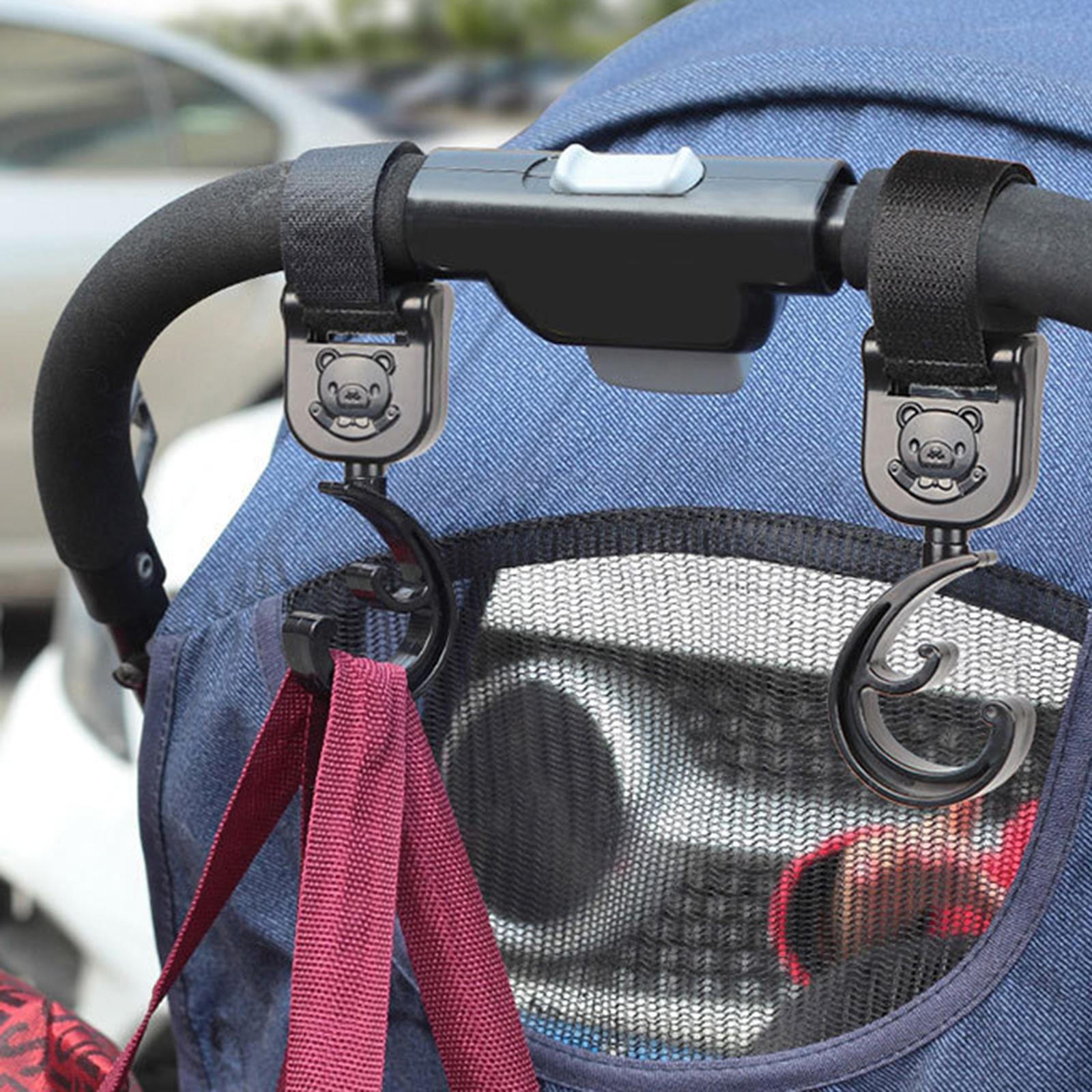 2 Pieces Pushchair Hook Clip Strollers Organizer Hooks Bag for Trolley, Black