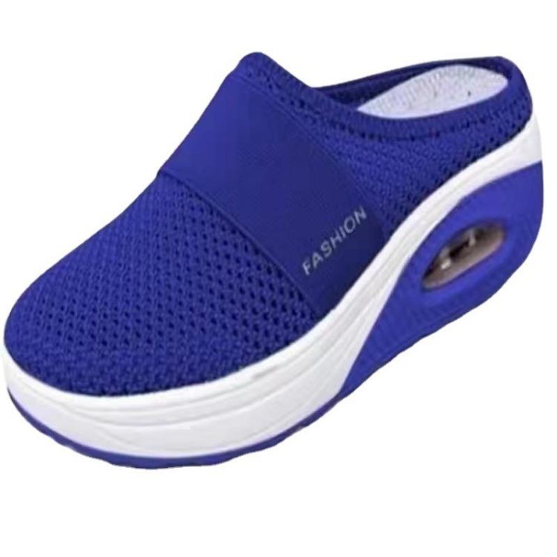 Large size without heel and one pedal, women's lazy thick-soled air cushion hollow mesh casual bag head half drag women's shoes