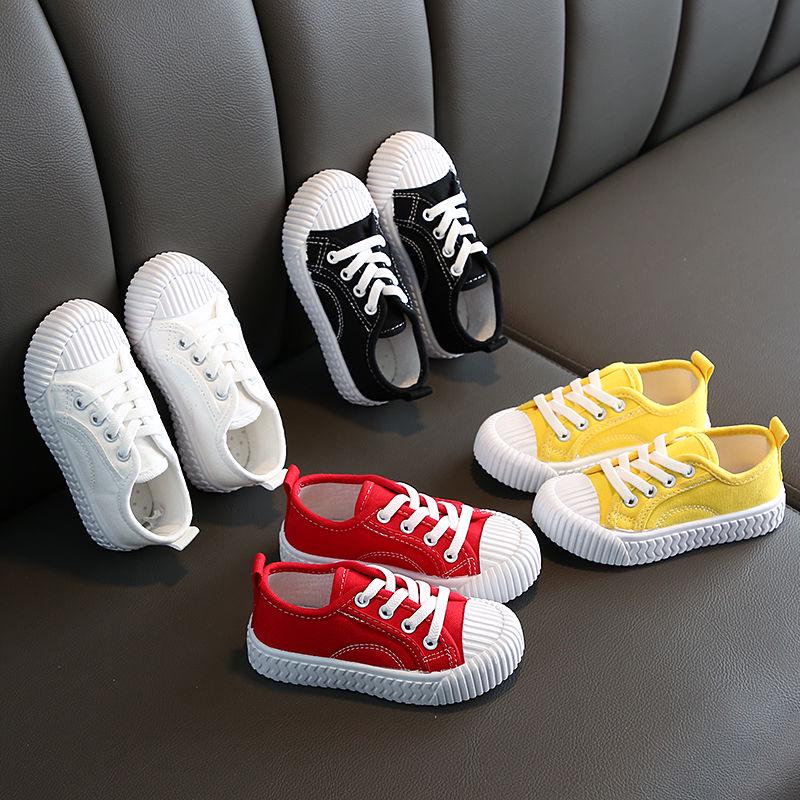 White Sneakers Children's Canvas Shoes Lace Up Korean Kids Shoes Flats Boys Girls Slip On Loafers Toddler Plimsolls Big Size 35