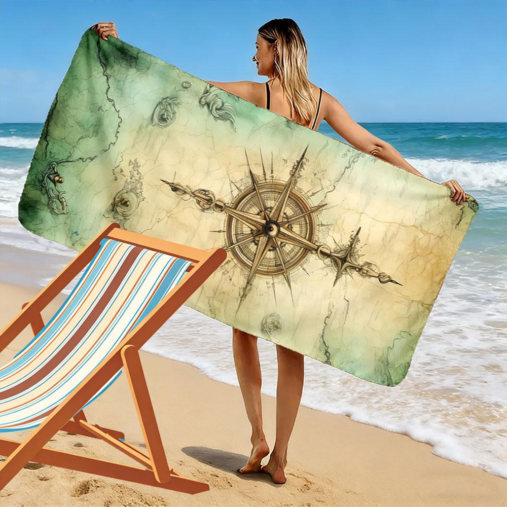 Vintage Compass Nautical Map Beach Towel Quick-drying for Travel Outdoor Sports Jogging Beach and Swimming