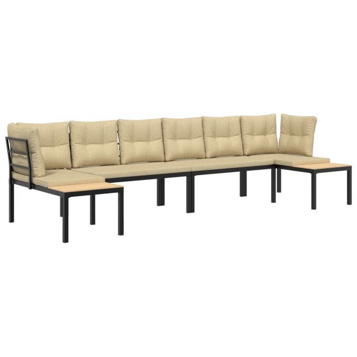 VidaXL Salon de jardin avec coussins 4 pcs noir acier enduit de poudre, ensemble de canapés de jardin, ensemble de canapés 3283669