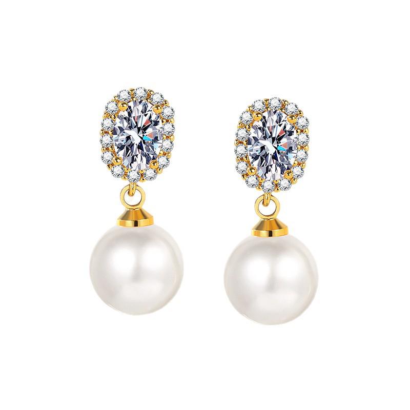French Retro Pearl and Rhinestone Dangle Earrings - Elegant High-Class Design Studs