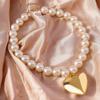 Exaggerated Imitation Pearl Beads Necklace for Women CCB Big Heart Pendant Choker Necklace Jewelry Gift