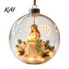 Decorative Spheres for Home Lighted Zodiac Christmas Ornament, Glowing Sign Ball with Warm LED, Acrylic Xmas Balls Party 3D Clear Hanging Pendant Tree