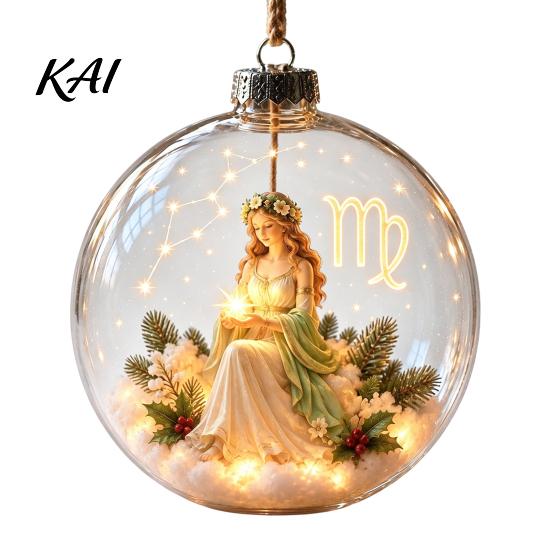 Decorative Spheres for Home Lighted Zodiac Christmas Ornament, Glowing Sign Ball with Warm LED, Acrylic Xmas Balls Party 3D Clear Hanging Pendant Tree