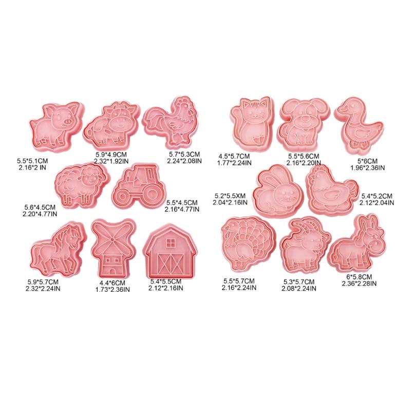 16Pcs Cartoon Farm Animals Biscuits Mold Cookie Stamps Set Fondant Biscuits Pastry Cookie Cutters for DIY Cake Baking