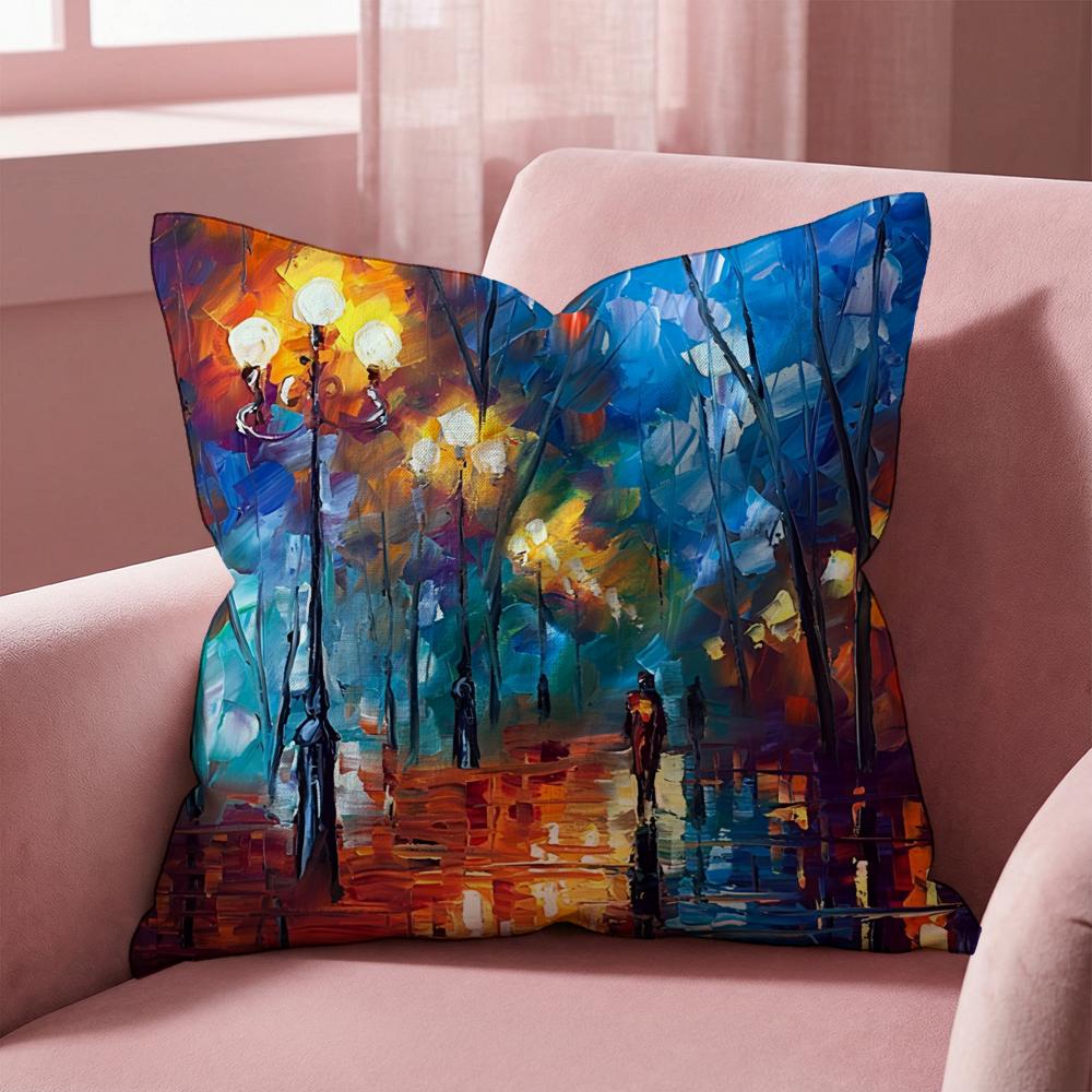 L-Leonid Afremov Oil Painting Cushion Cover Multi-Scene Pillow Cover for Home & Car - Reversible, Soft & Durable for Daily Use