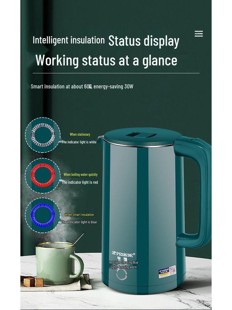 Durable Stainless Steel Electric Kettle - Large Capacity, Insulated, Thermostatic, New Model for Home Use