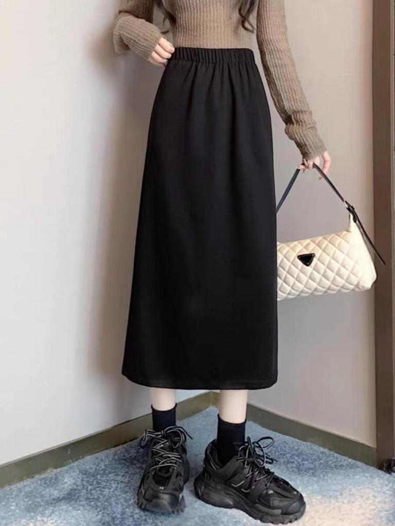 Women's Black A-line High Waist Skirt - Spring/Autumn 2026 Chic Petite Design