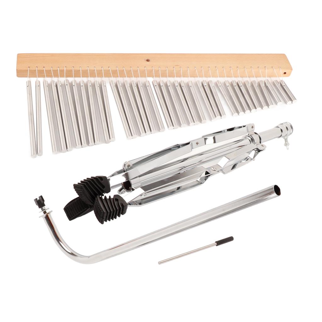 Aluminum Alloy Wind Chime with Wood Base Silver Color and Tripod Stand 36 Tones Wind Bell