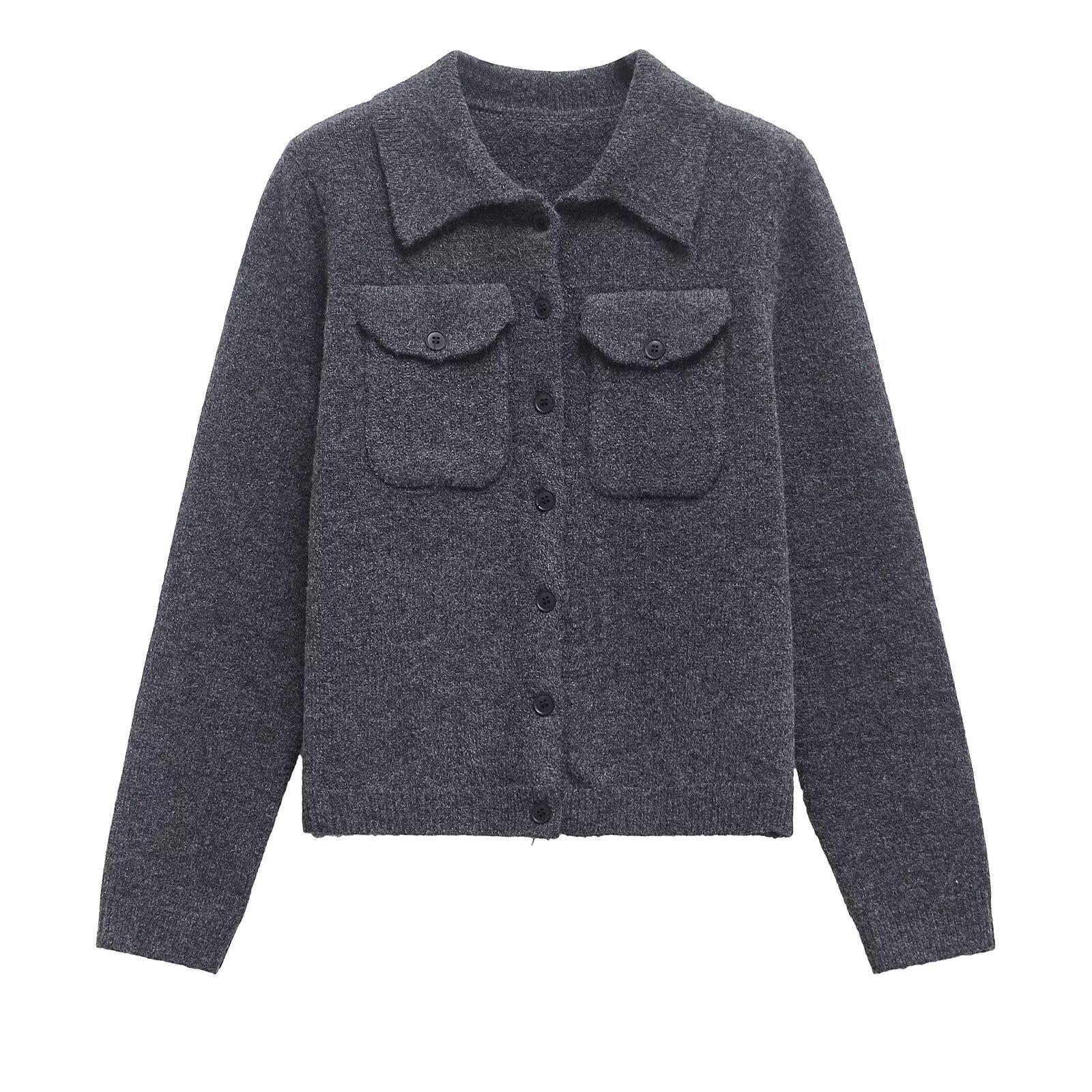 

2025 Spring Women s Elegant Commuter POLO Collar Long-Sleeve Knit Cardigan S