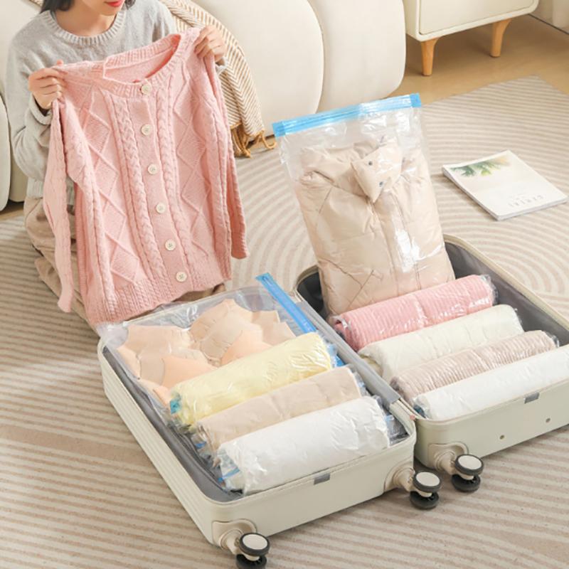 No Need Air Pump Travel Roll-Up Compression Bags Reusable Vacuum Storage Bag Saves 80% Of Storage Space Roll-Up Compression