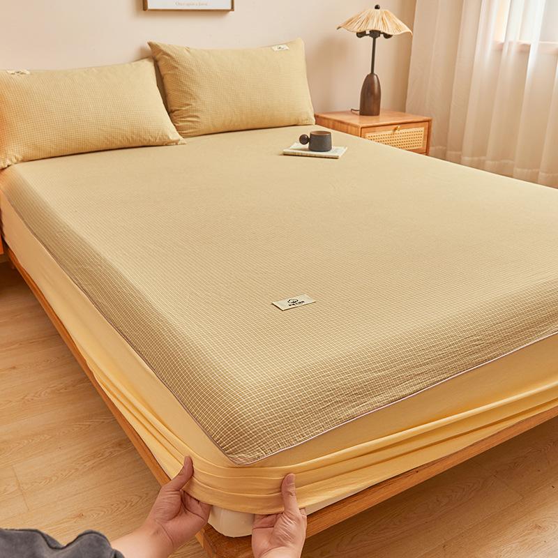 

Cotton Yarn-Dyed Mattress Protective Cover, Pure Cotton Washed Cotton Single Mattress Single Double Mattress Student Dormitory Three-Piece Set 90X200cm [single bed hat]