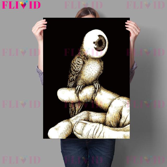 Oktopus-Hand, mysteriöser Blitzfisch, Retro-Wandölgemälde, einäugiger Vogel und unsterbliche Maus, Kunstposter