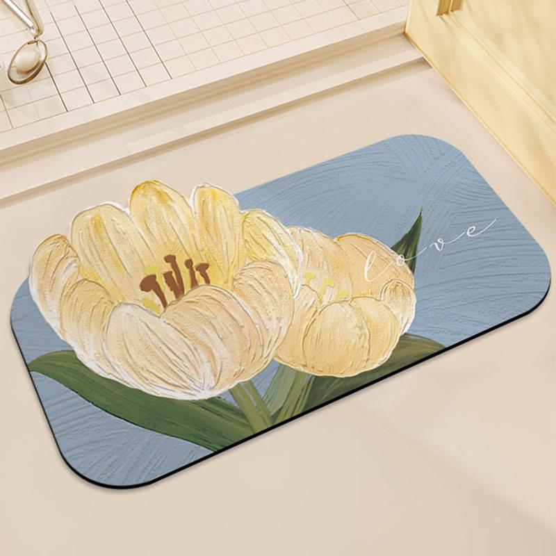 Kamelie Badezimmer Diatomeenerde Bodenmatte Wasseraufnahme und Rutschfestigkeit Weiches Kissen Frische Blume Badezimmertür Haushalt Toilette Eingang
