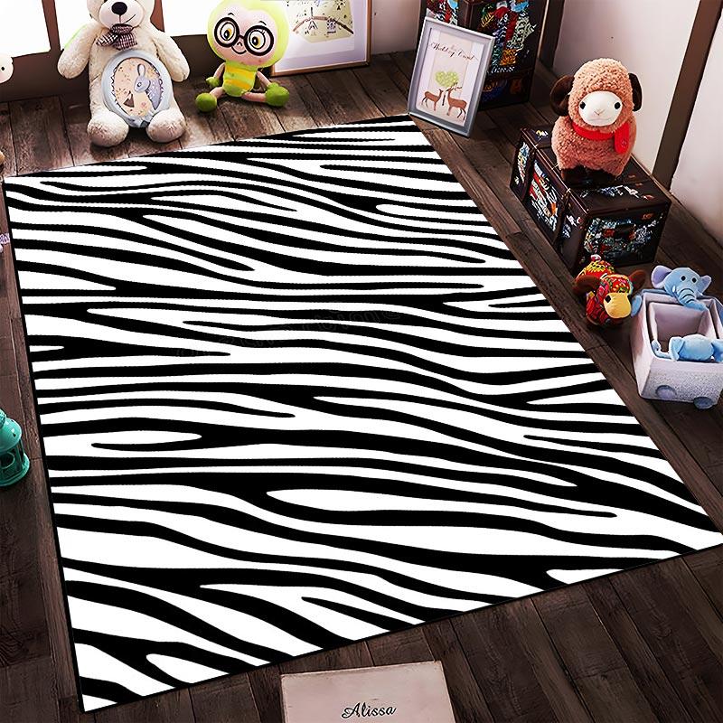 Modern Zebra Stripe Pattern Area Rug, Black and White Decor Carpet Suitable for Use As an Anti-slip for Living Room Bedroom Sofas