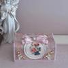 Korean Romantic Tissue Box Oil Painting Style Lace Tissue Box Pearl Bow Fabric Household Car Paper Box Pink Green Brown
