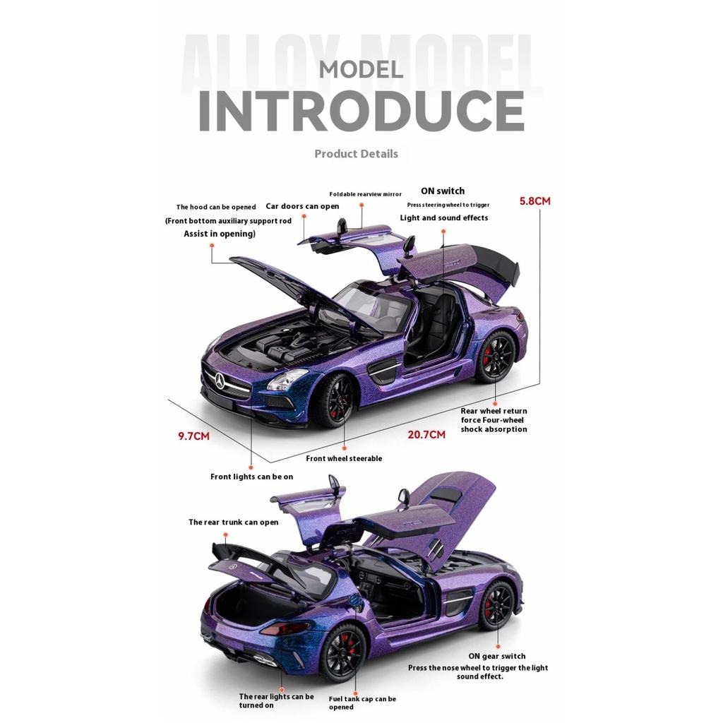 1/24 Alloy Die-cast Benz SLS-AMG Sports Car Model Collectible Ornaments for Children Toy Car Boys Holiday Gift Birthday Gift