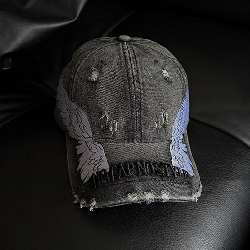 Neue Amerikanische Retro Buchstaben Flügel Camouflage Leopardendruck Denim Baseballkappe Modisches Street Style Kombinationsstück black