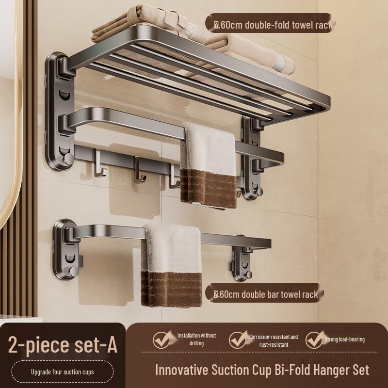 Vier-Saugnapf-Stanzfreier Wandmontage-Klappbarer Badezimmer-Handtuchhalter & Ablage