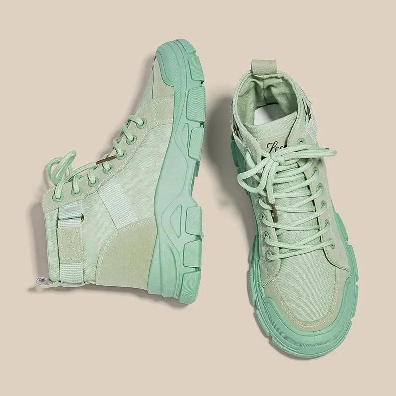 Fashion Hot Selling 2025 Best-selling Thin Breathable High Top Canva Shoe British Style  The Thick Soled Single Boots Platform Sneakers