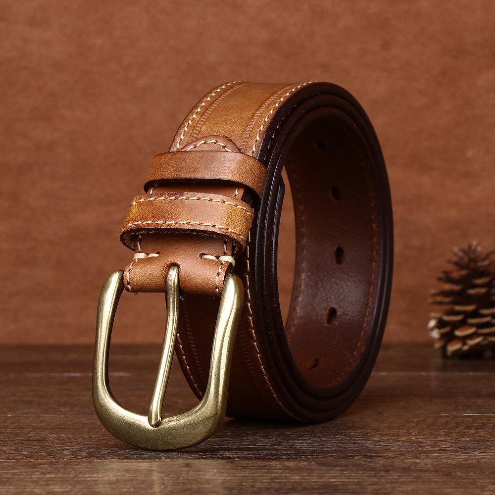Belt Men's Genuine Leather First Layer Cowhide Copper Buckle Lazy New Trendy Versatile Men's Belt