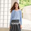 Chuyu Women's Wave Texture Color-Block Long Sleeve T-Shirt