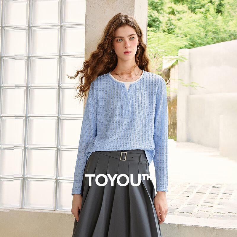 Chuyu Women's Wave Texture Color-Block Long Sleeve T-Shirt