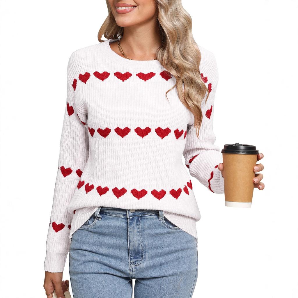 Europe, America, autumn and winter new hot-selling sweaters women's  Valentine's Day love round neck pullover knitted sweater top