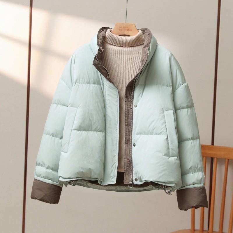 Winter Women's Contrast Color Stand Collar Short Cotton Coat Loose Thickened Coat
