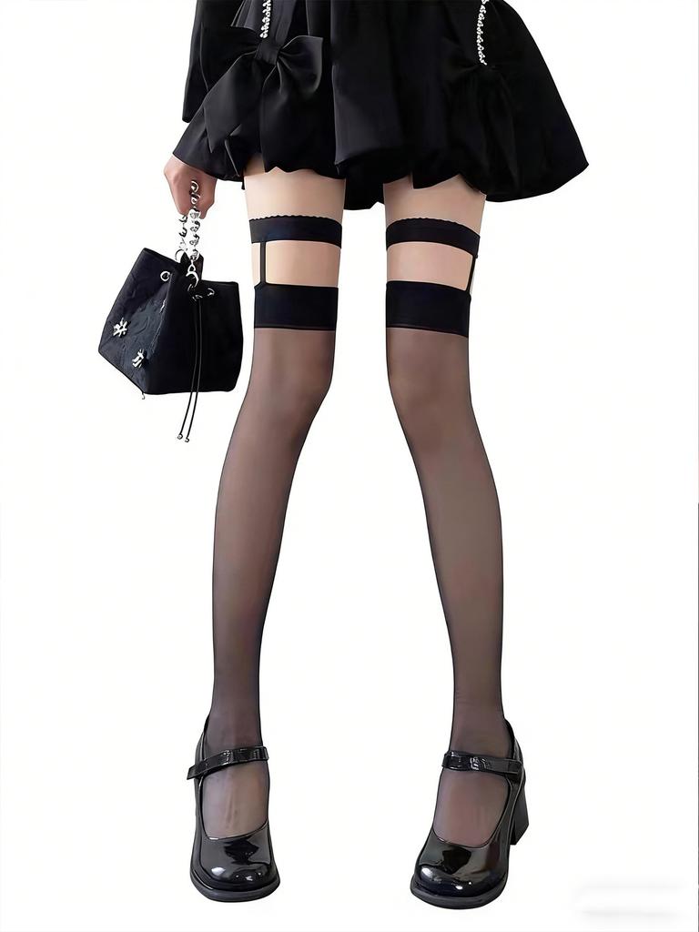 1 Pair Sexy Thigh-High Socks for Women, Thin Pure Desire Style JK Thigh Socks with Garter Belt, Suitable for JK Uniforms/Daily