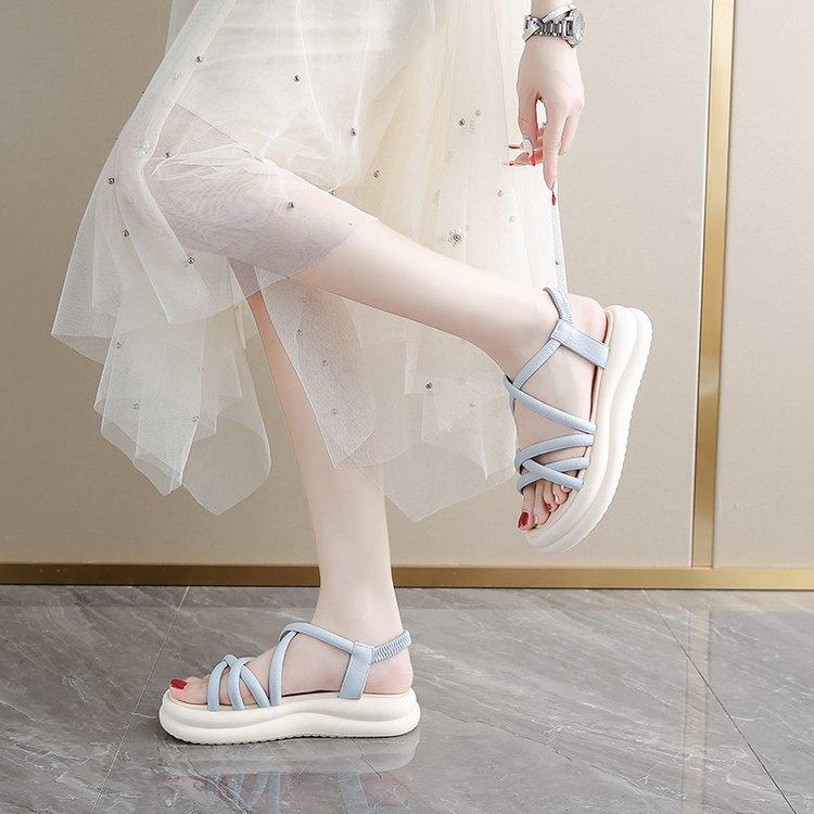 Thick-soled Roman Sandals Women's 2025 Summer New Outer Wear Soft Sole with Skirt Fairy Wind Cross Strap Beach Shoes