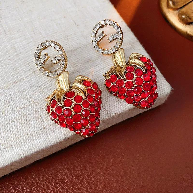 Red Strawberry Earrings for Women Retro Temperament 2025 Korean Fashion Drop Earring Light Luxury Girl Zircon Gifts