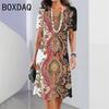 Retro Ethnic Print Mini Dress Women's Fashion Street Style Summer Short Sleeve Round Neck Casual Dress Vestidos De Mujer