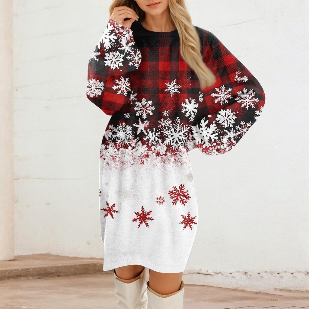 Women's Round Neck Casual Long Sleeve Plush Dresses