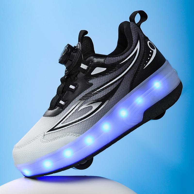 Scarpe da Skate per Bambini con Luce LED Sneakers Luminose Scarpe a Due Ruote per Ragazzi Ragazze con Ricarica USB
