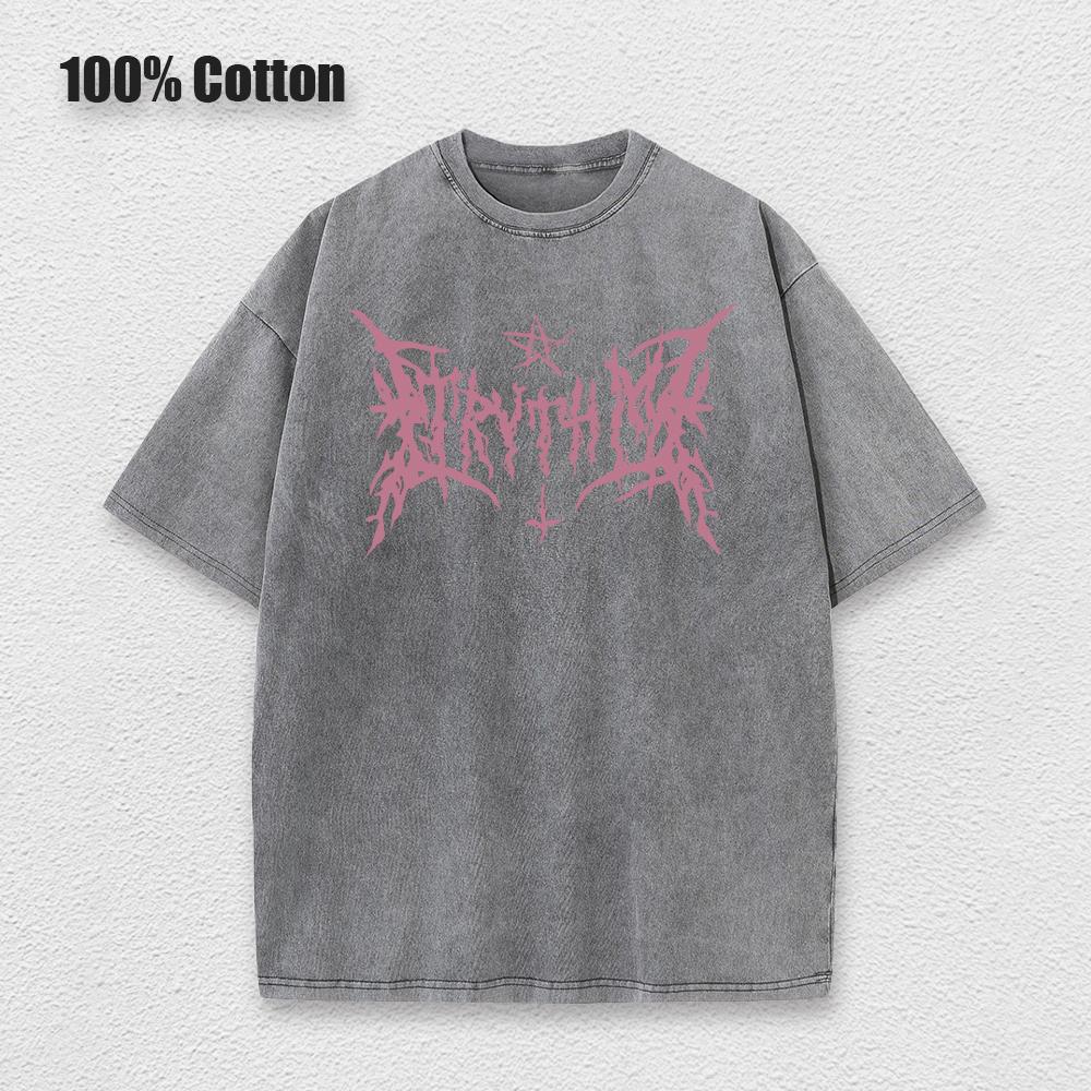 Y2k Hip Hop Vintage 90s Short-Sleeved Oversized T-Shirt Summer Goth Design Sense Loose Top Tide Streetwear Washed Denim T-Shirt