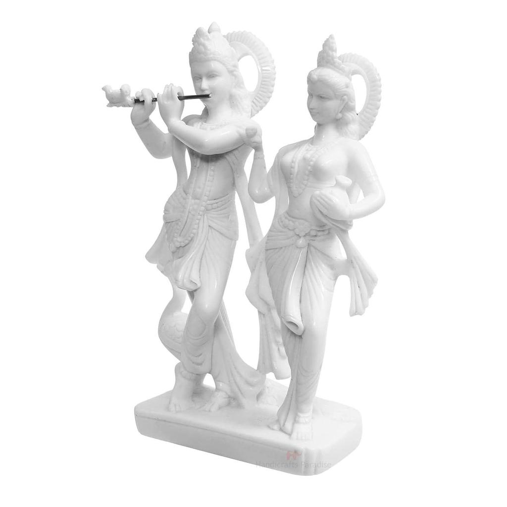 Paradise Marble Carved in Radha Krishan Figurine (Wm15048, White, Standard Size)