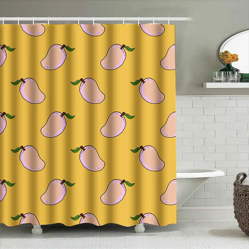 Adorable Pink Green Pears Yellow Shower Curtain Bathroom Decor Home Decoration Waterproof Fabric Print For Bathrooms