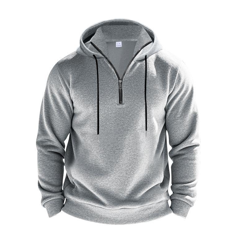 Cross-border Autumn and Winter New Men's Clothing Fleece Hooded Sweater Stand-up Collar Half Zipper L European Size Cross-border Sports Men's Sweater