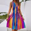 Women's Spring And Summer Casual V-Neck Sleeveless Waist Floral Print Midi Dress