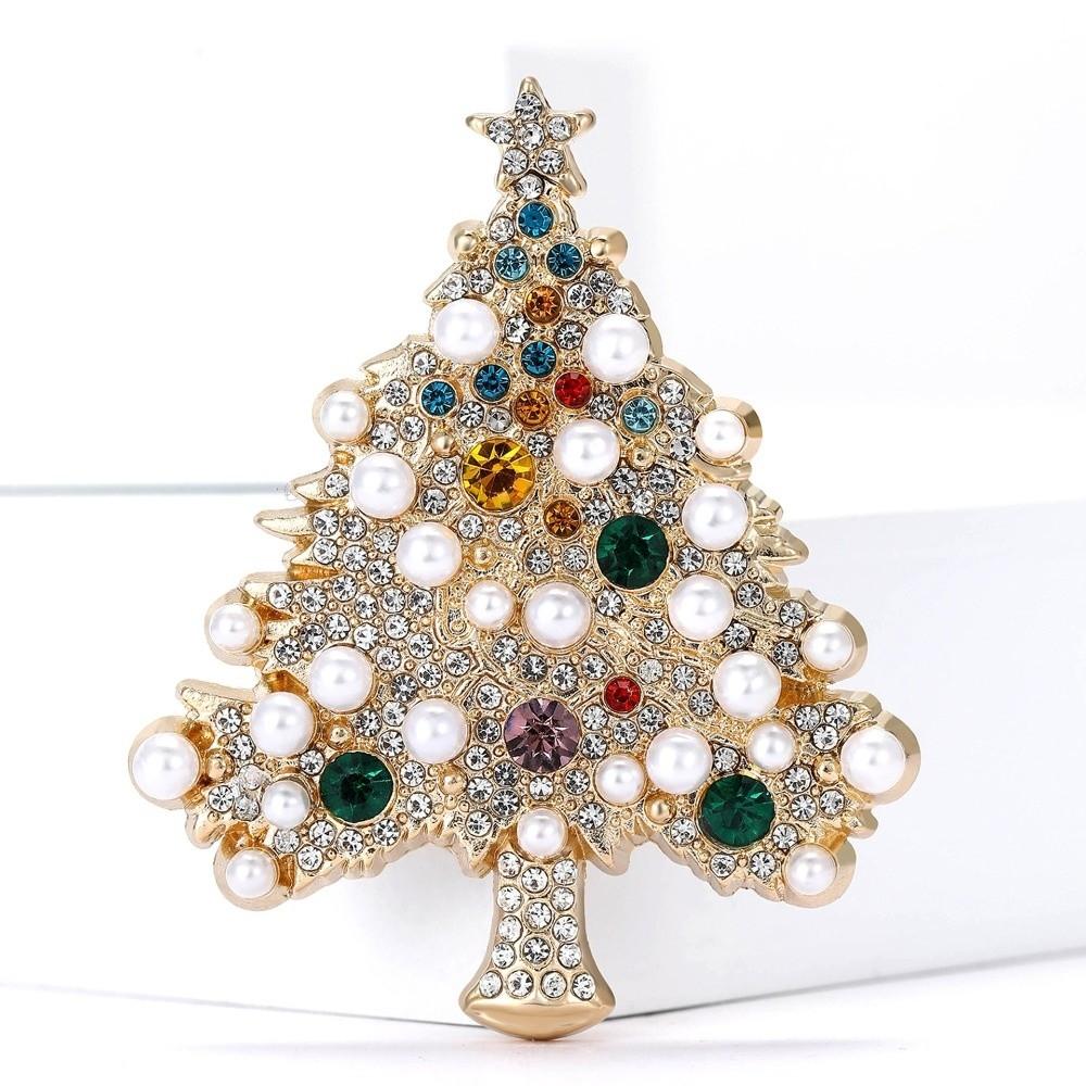 Imitation Pearl Rhinestone Brooch Vintage Style Enamel Plant Pins Christmas Tree Brooch Office