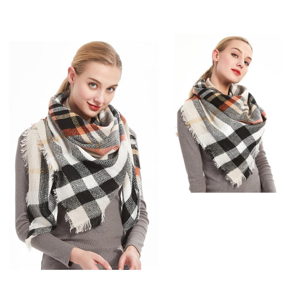 Spring Autumn Winter Imitation Cashmere Double-sided Colorful Plaid Triangle Scarf Women's Neck Shawl