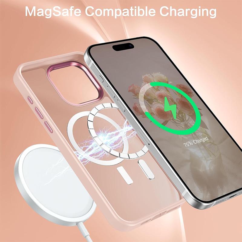 Chic Velvet Touch PC Phone Case with Zinc Alloy Lens Protective Frame for iPhone/Samsung Magnetic Wireless Charging Case Cover for Magsafe