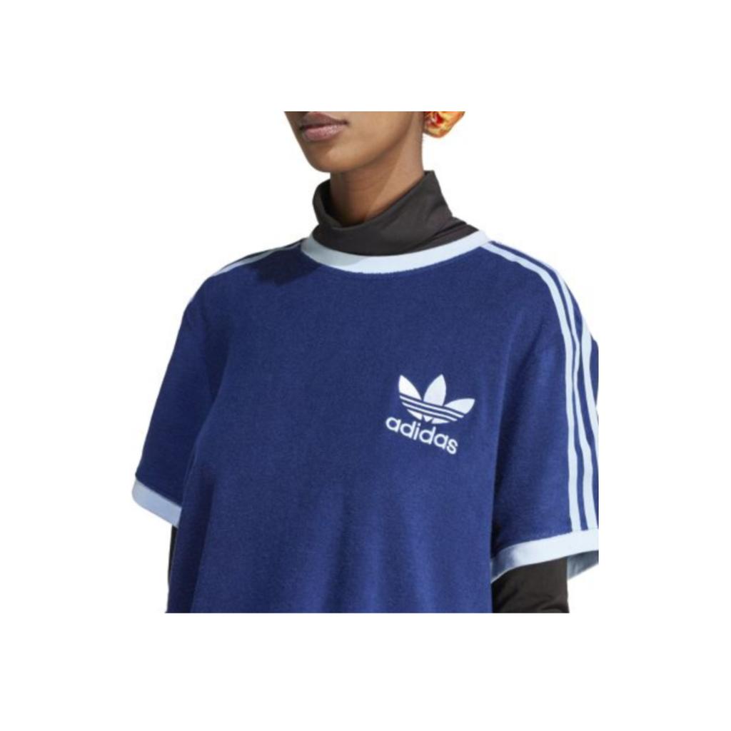 Adidas Originals Solid Color Crew Neck Three-Stripe Short Sleeve T-Shirt Women Tops Blue IR7465